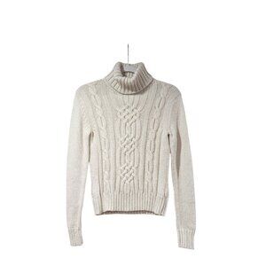 Tommy Hilfiger Cream Cable Knit Chunky Cashmere Turtleneck Casual Sweater Sz S